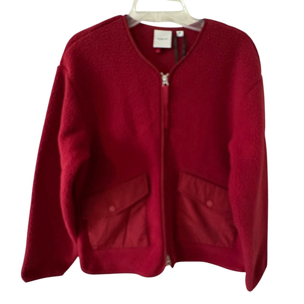 Varley Marina Collarless Fleece Jacket Reda Red VAR02953 Full Zip Womens XS NWT